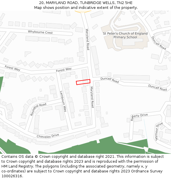 20, MARYLAND ROAD, TUNBRIDGE WELLS, TN2 5HE: Location map and indicative extent of plot