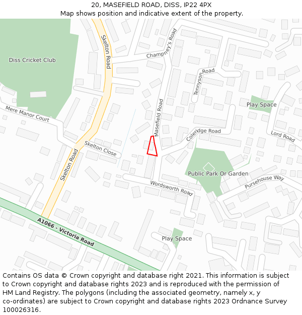 20, MASEFIELD ROAD, DISS, IP22 4PX: Location map and indicative extent of plot