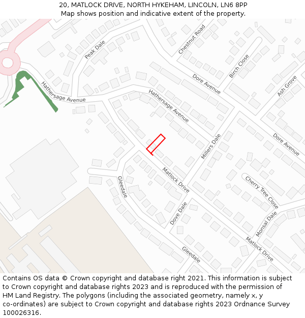 20, MATLOCK DRIVE, NORTH HYKEHAM, LINCOLN, LN6 8PP: Location map and indicative extent of plot