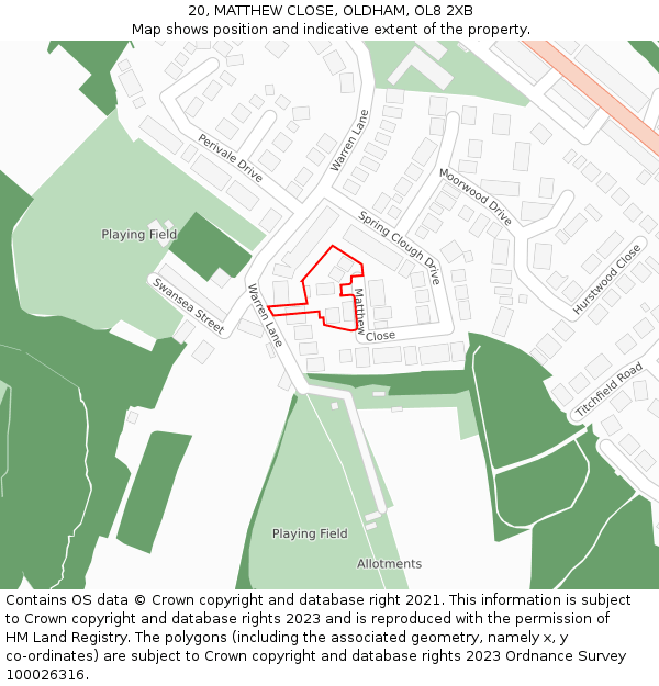 20, MATTHEW CLOSE, OLDHAM, OL8 2XB: Location map and indicative extent of plot