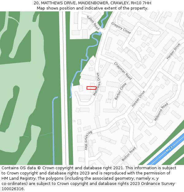 20, MATTHEWS DRIVE, MAIDENBOWER, CRAWLEY, RH10 7HH: Location map and indicative extent of plot