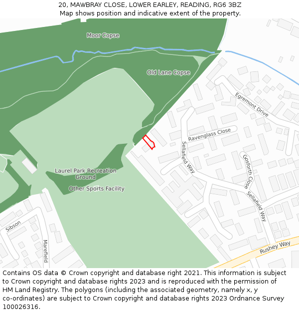 20, MAWBRAY CLOSE, LOWER EARLEY, READING, RG6 3BZ: Location map and indicative extent of plot