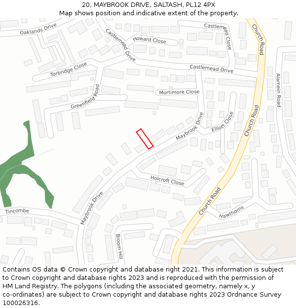 20, MAYBROOK DRIVE, SALTASH, PL12 4PX: Location map and indicative extent of plot