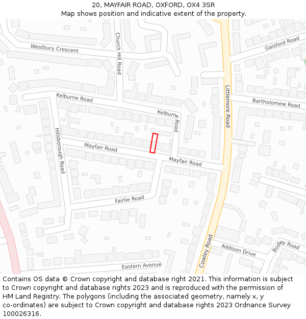 20, MAYFAIR ROAD, OXFORD, OX4 3SR: Location map and indicative extent of plot