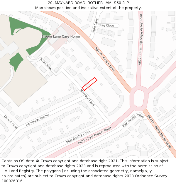 20, MAYNARD ROAD, ROTHERHAM, S60 3LP: Location map and indicative extent of plot