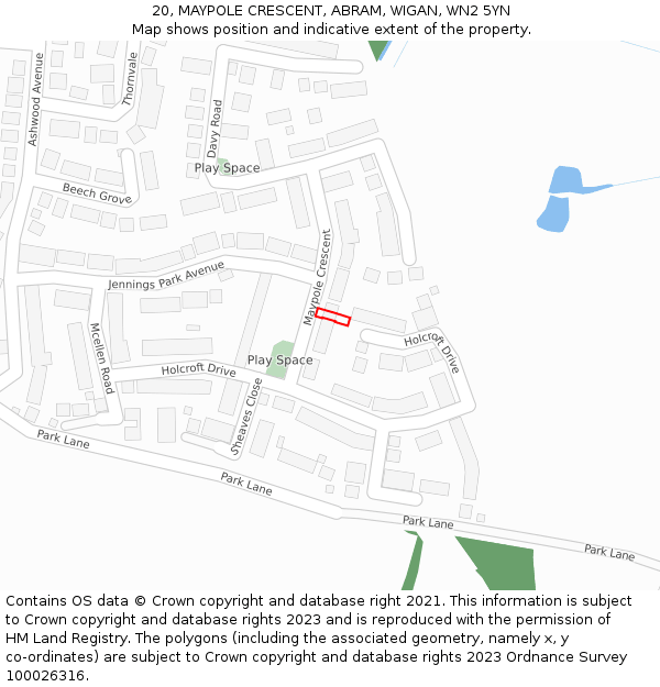 20, MAYPOLE CRESCENT, ABRAM, WIGAN, WN2 5YN: Location map and indicative extent of plot