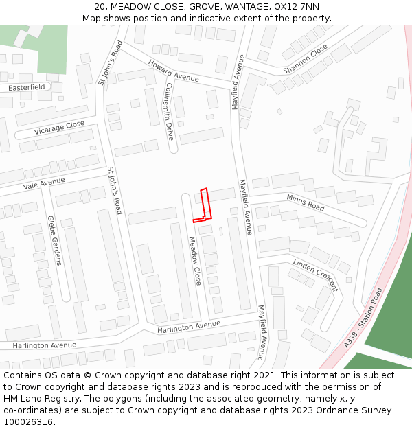 20, MEADOW CLOSE, GROVE, WANTAGE, OX12 7NN: Location map and indicative extent of plot