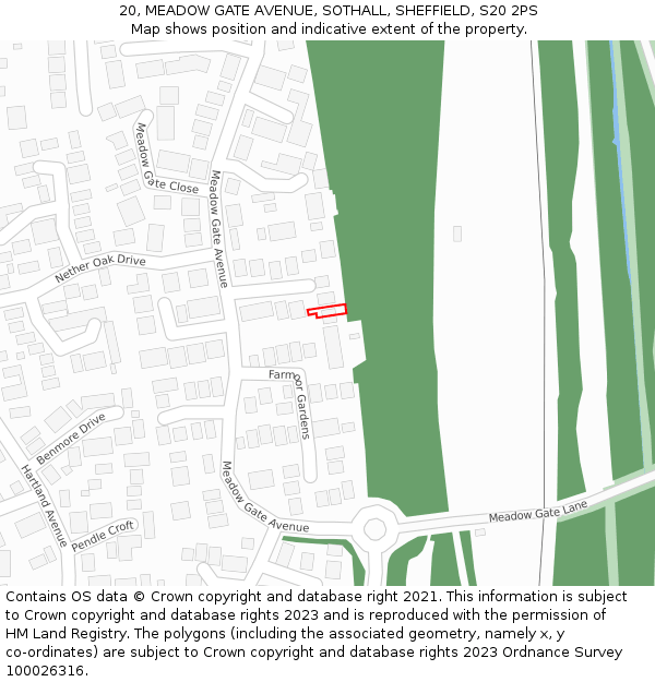 20, MEADOW GATE AVENUE, SOTHALL, SHEFFIELD, S20 2PS: Location map and indicative extent of plot