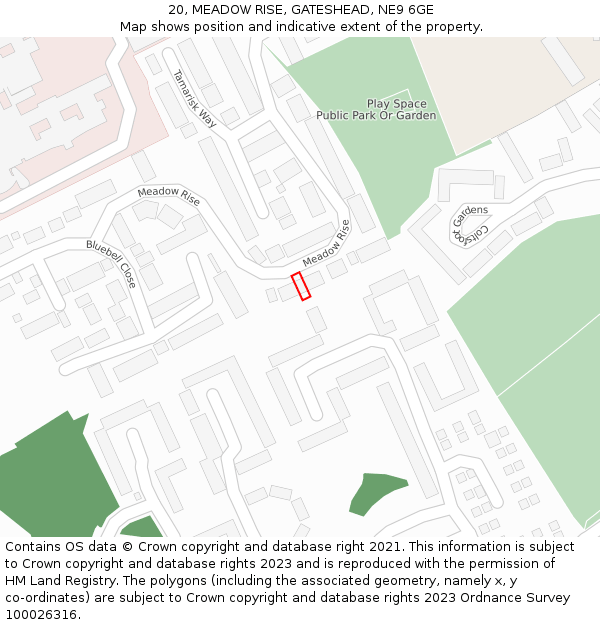 20, MEADOW RISE, GATESHEAD, NE9 6GE: Location map and indicative extent of plot