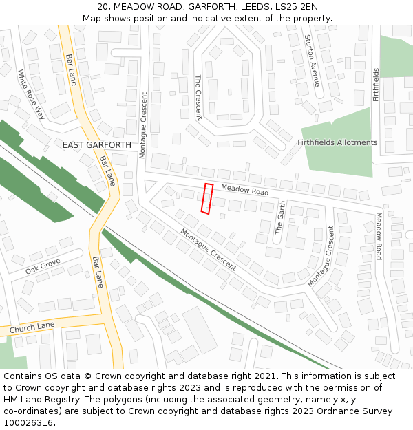 20, MEADOW ROAD, GARFORTH, LEEDS, LS25 2EN: Location map and indicative extent of plot
