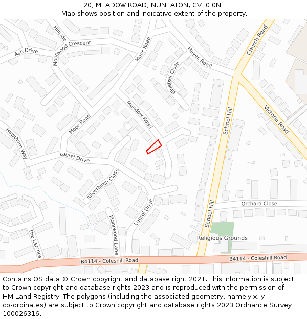 20, MEADOW ROAD, NUNEATON, CV10 0NL: Location map and indicative extent of plot