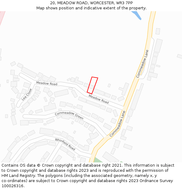 20, MEADOW ROAD, WORCESTER, WR3 7PP: Location map and indicative extent of plot