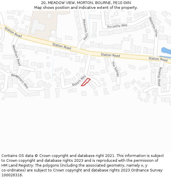 20, MEADOW VIEW, MORTON, BOURNE, PE10 0XN: Location map and indicative extent of plot