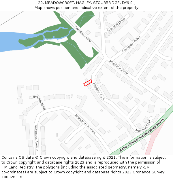 20, MEADOWCROFT, HAGLEY, STOURBRIDGE, DY9 0LJ: Location map and indicative extent of plot