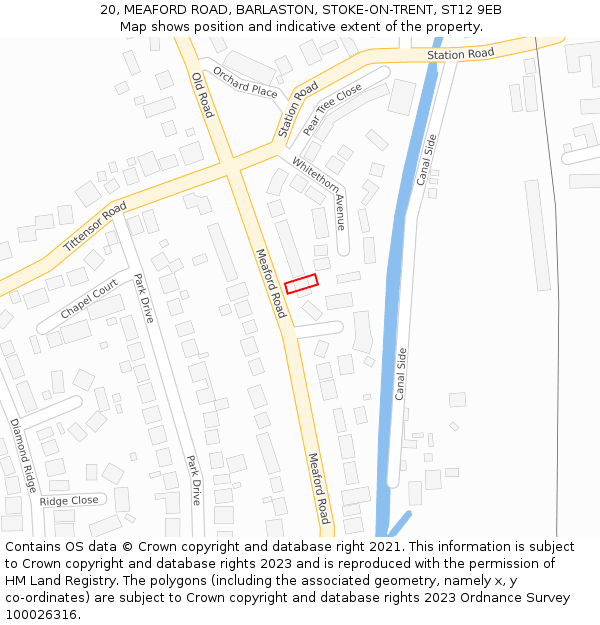 20, MEAFORD ROAD, BARLASTON, STOKE-ON-TRENT, ST12 9EB: Location map and indicative extent of plot