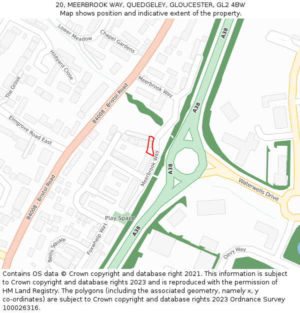20, MEERBROOK WAY, QUEDGELEY, GLOUCESTER, GL2 4BW: Location map and indicative extent of plot