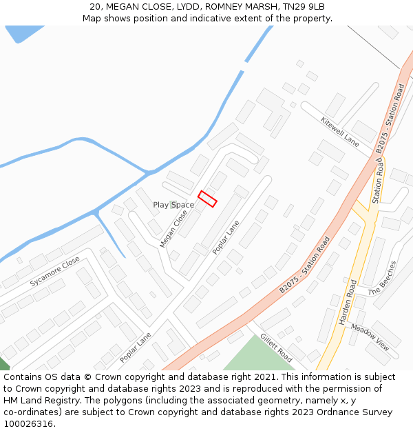 20, MEGAN CLOSE, LYDD, ROMNEY MARSH, TN29 9LB: Location map and indicative extent of plot