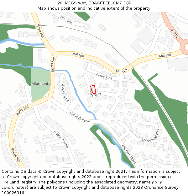 20, MEGS WAY, BRAINTREE, CM7 3QP: Location map and indicative extent of plot