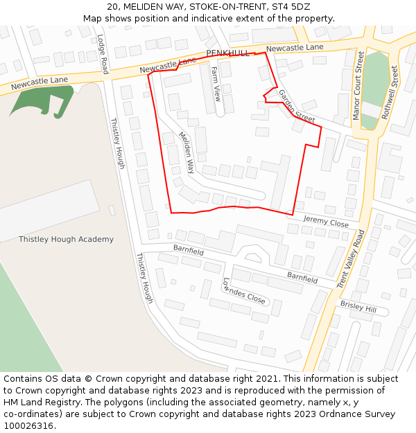 20, MELIDEN WAY, STOKE-ON-TRENT, ST4 5DZ: Location map and indicative extent of plot
