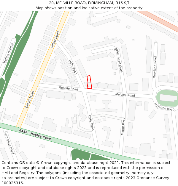 20, MELVILLE ROAD, BIRMINGHAM, B16 9JT: Location map and indicative extent of plot