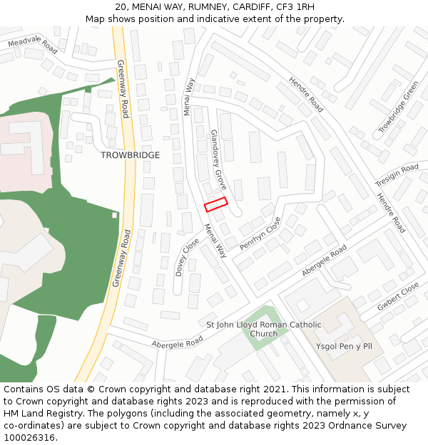 20, MENAI WAY, RUMNEY, CARDIFF, CF3 1RH: Location map and indicative extent of plot