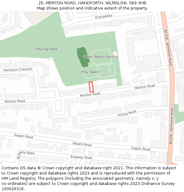 20, MERITON ROAD, HANDFORTH, WILMSLOW, SK9 3HB: Location map and indicative extent of plot