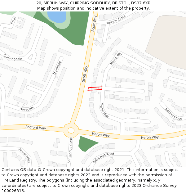 20, MERLIN WAY, CHIPPING SODBURY, BRISTOL, BS37 6XP: Location map and indicative extent of plot