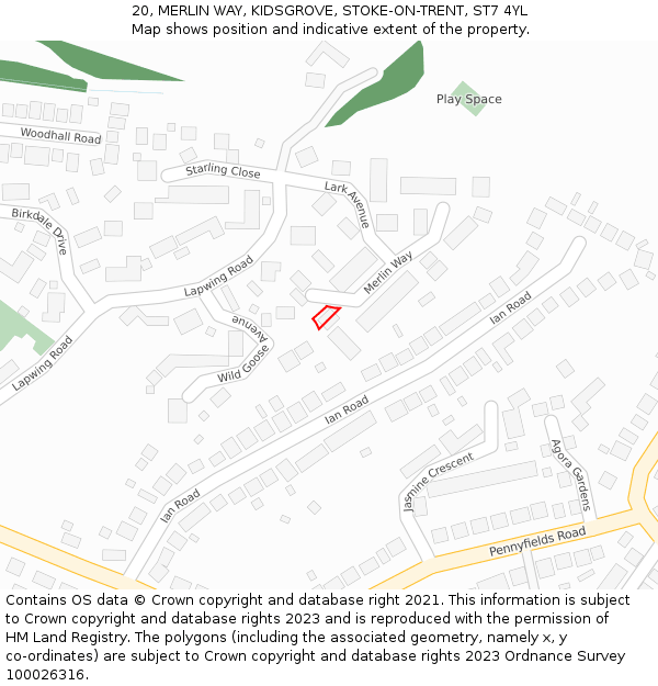 20, MERLIN WAY, KIDSGROVE, STOKE-ON-TRENT, ST7 4YL: Location map and indicative extent of plot