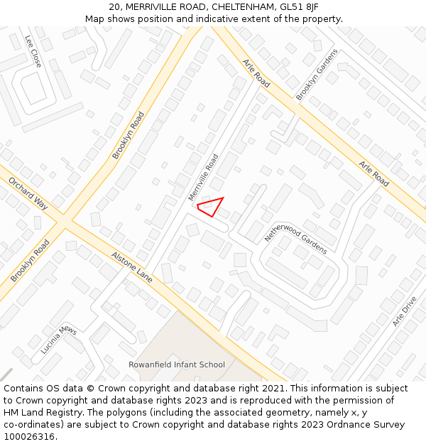 20, MERRIVILLE ROAD, CHELTENHAM, GL51 8JF: Location map and indicative extent of plot