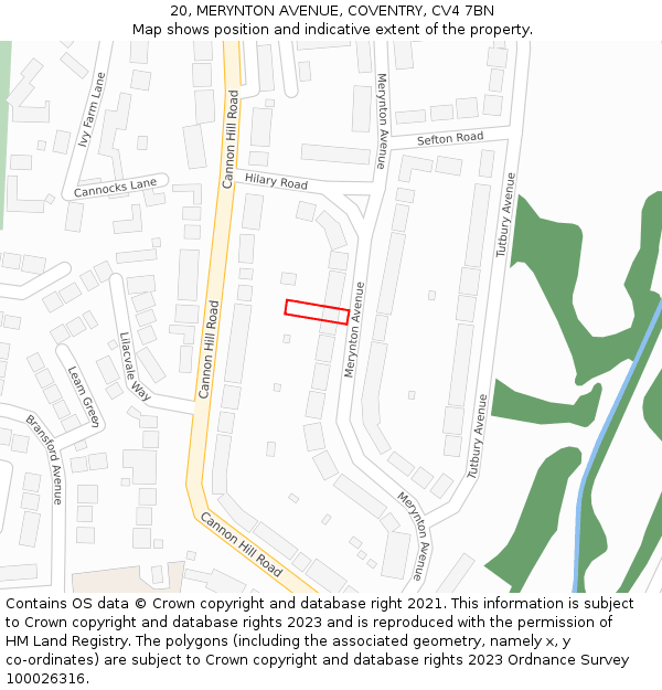 20, MERYNTON AVENUE, COVENTRY, CV4 7BN: Location map and indicative extent of plot