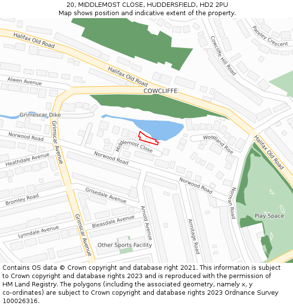 20, MIDDLEMOST CLOSE, HUDDERSFIELD, HD2 2PU: Location map and indicative extent of plot