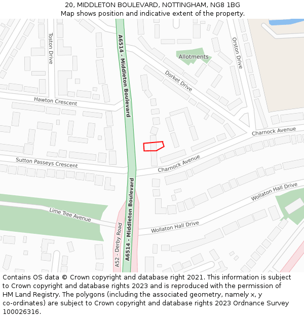 20, MIDDLETON BOULEVARD, NOTTINGHAM, NG8 1BG: Location map and indicative extent of plot