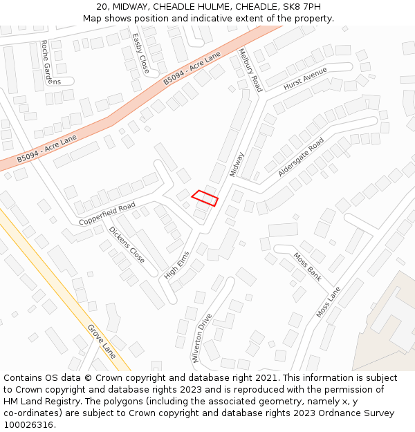 20, MIDWAY, CHEADLE HULME, CHEADLE, SK8 7PH: Location map and indicative extent of plot