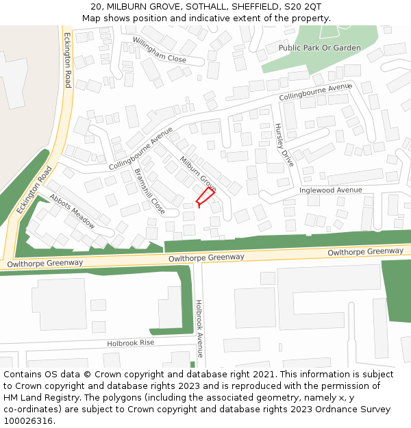 20, MILBURN GROVE, SOTHALL, SHEFFIELD, S20 2QT: Location map and indicative extent of plot