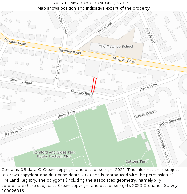 20, MILDMAY ROAD, ROMFORD, RM7 7DD: Location map and indicative extent of plot