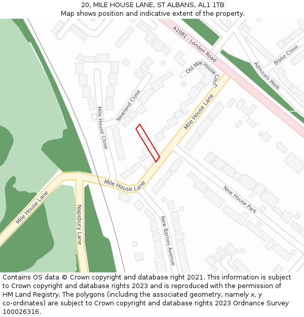 20, MILE HOUSE LANE, ST ALBANS, AL1 1TB: Location map and indicative extent of plot