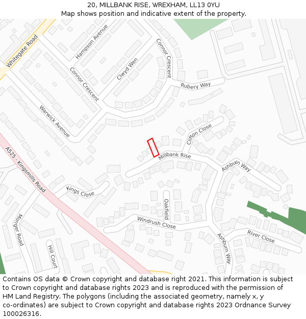 20, MILLBANK RISE, WREXHAM, LL13 0YU: Location map and indicative extent of plot