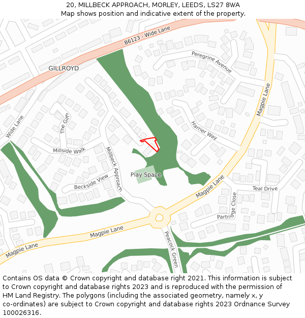 20, MILLBECK APPROACH, MORLEY, LEEDS, LS27 8WA: Location map and indicative extent of plot