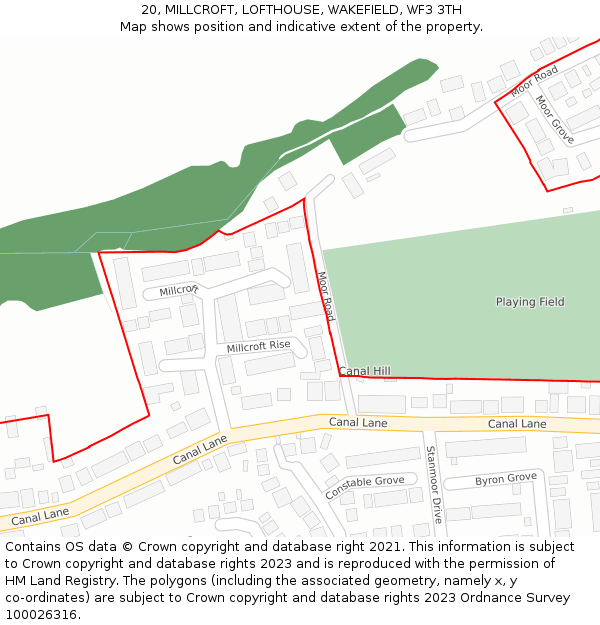 20, MILLCROFT, LOFTHOUSE, WAKEFIELD, WF3 3TH: Location map and indicative extent of plot