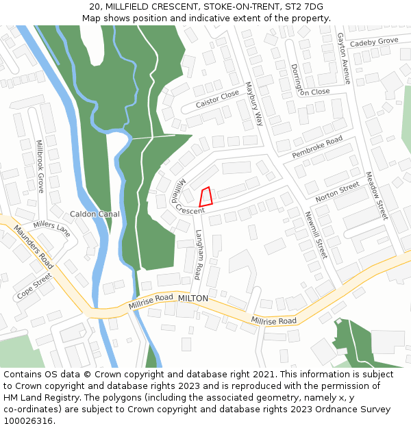 20, MILLFIELD CRESCENT, STOKE-ON-TRENT, ST2 7DG: Location map and indicative extent of plot