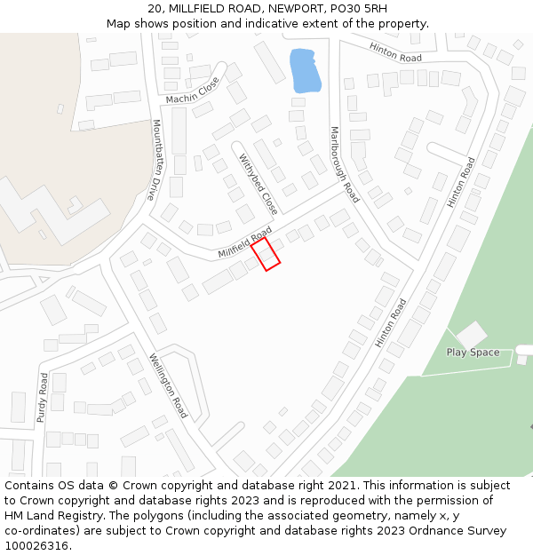 20, MILLFIELD ROAD, NEWPORT, PO30 5RH: Location map and indicative extent of plot