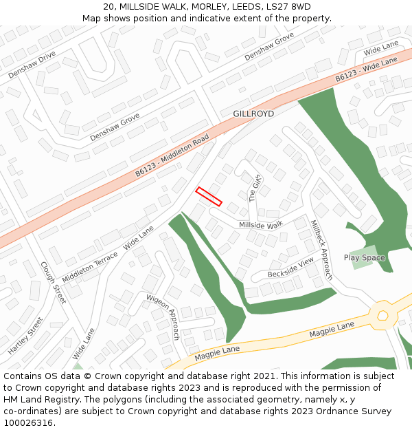 20, MILLSIDE WALK, MORLEY, LEEDS, LS27 8WD: Location map and indicative extent of plot