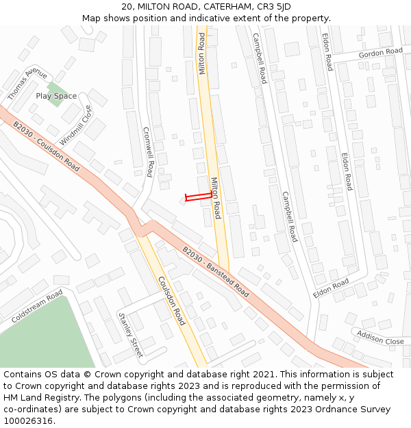 20, MILTON ROAD, CATERHAM, CR3 5JD: Location map and indicative extent of plot