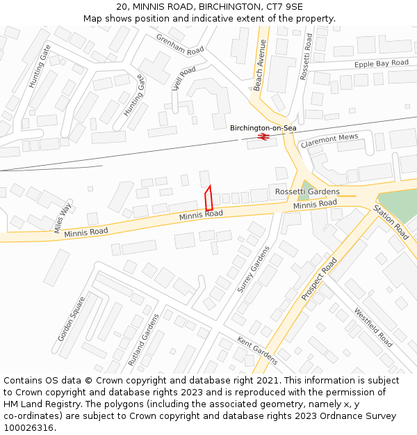 20, MINNIS ROAD, BIRCHINGTON, CT7 9SE: Location map and indicative extent of plot