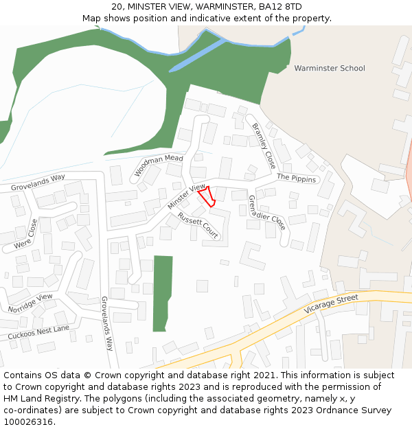 20, MINSTER VIEW, WARMINSTER, BA12 8TD: Location map and indicative extent of plot