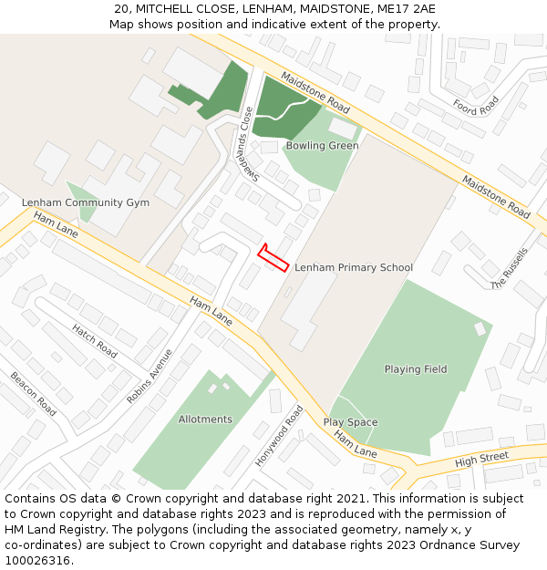 20, MITCHELL CLOSE, LENHAM, MAIDSTONE, ME17 2AE: Location map and indicative extent of plot