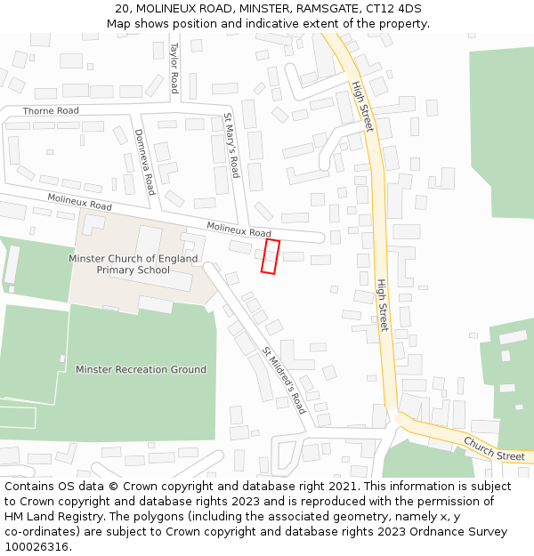 20, MOLINEUX ROAD, MINSTER, RAMSGATE, CT12 4DS: Location map and indicative extent of plot