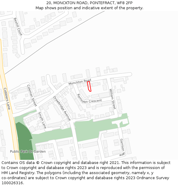 20, MONCKTON ROAD, PONTEFRACT, WF8 2FP: Location map and indicative extent of plot