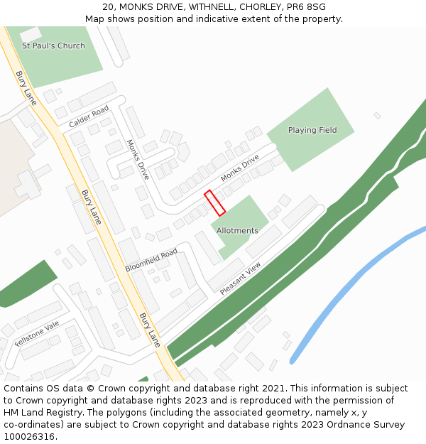 20, MONKS DRIVE, WITHNELL, CHORLEY, PR6 8SG: Location map and indicative extent of plot