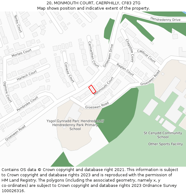 20, MONMOUTH COURT, CAERPHILLY, CF83 2TG: Location map and indicative extent of plot